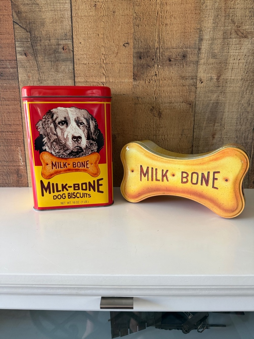 Yellow & Red Vintage Style Dog Biscuit Tin Set